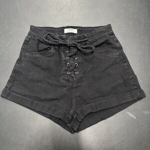 Bershka Women's Jean Shorts Black‎ Denim Size 6 Lace Up Casual 2.5 Inch Inseam